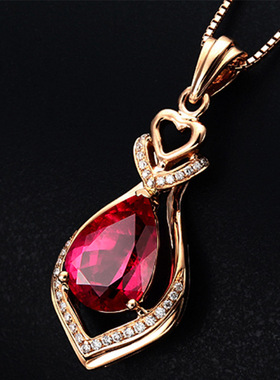玫瑰金色红宝石项链欧美水晶