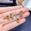 Aquamarine water drop necklace set, fashionable and versatile, yellow diamond, light blue earrings, colorful treasure living ring