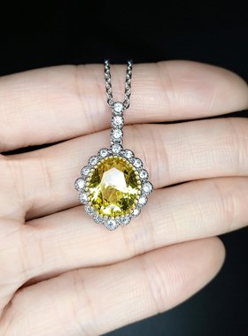 天然黄水晶欧美戴妃款满钻银项链