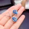 Aquamarine water drop necklace set, fashionable and versatile, yellow diamond, light blue earrings, colorful treasure living ring