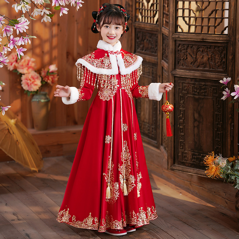 女童冬季连衣裙儿童新年衣服拜年服冬装2025新款汉服喜庆裙子冬款,淘宝优惠券,粉丝福利购,淘宝优惠卷