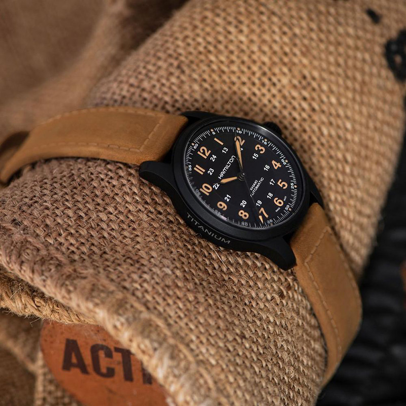 Hamilton汉米尔顿 卡其野战 钛合金皮革自动机械表男H70665533 Hamilton汉米尔顿 卡其野战 钛合金皮革自动机械表男H70665533