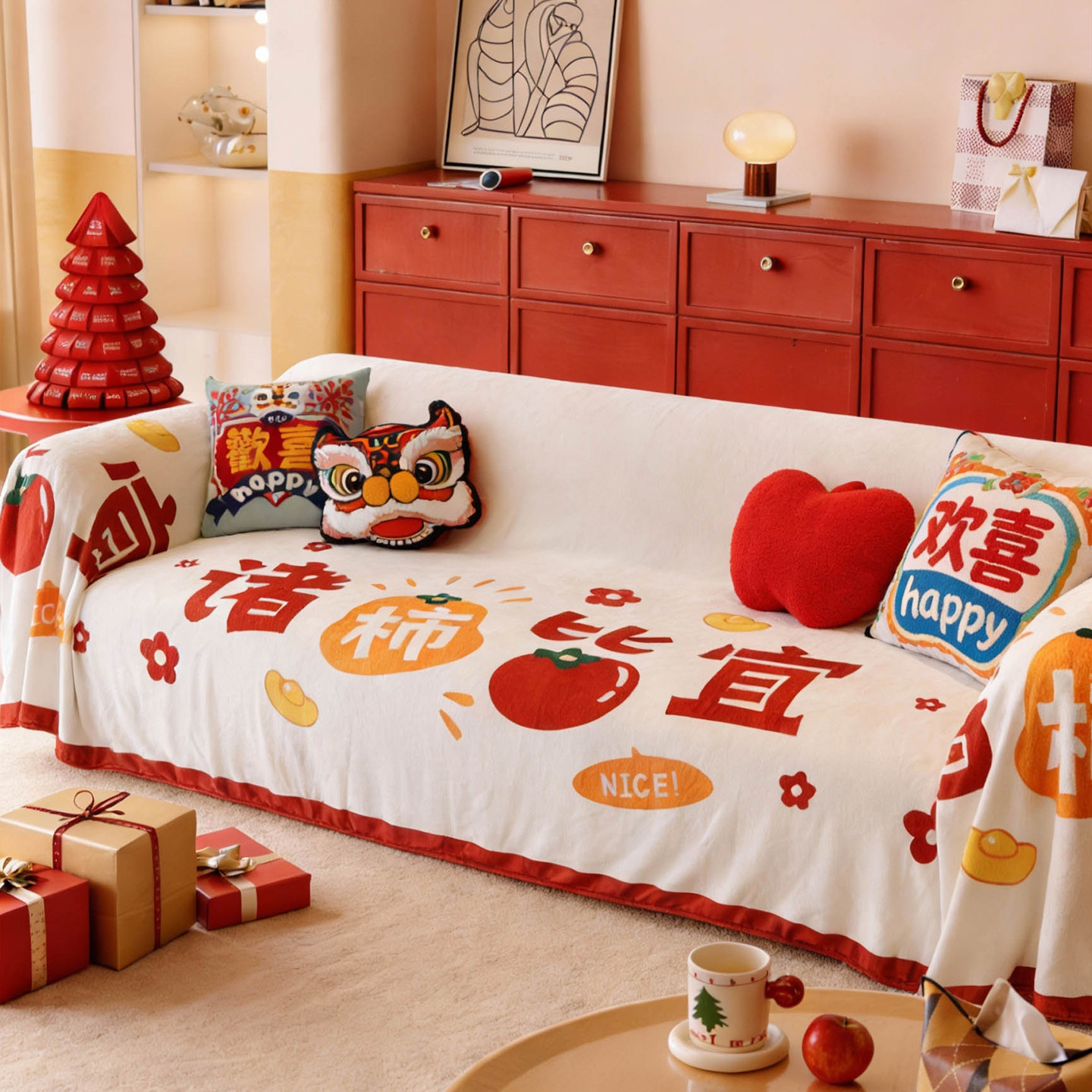 敏顺国潮新年沙发盖布过年氛围感沙发毯卡通现代沙发套罩防猫抓,淘宝优惠券,粉丝福利购,淘宝优惠卷