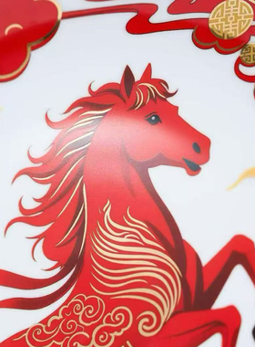 红叶景德镇陶瓷马年生肖盘摆件