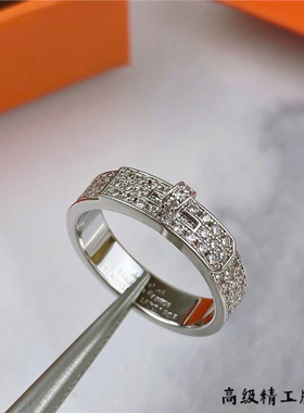 s925纯银满钻猪鼻子戒指女