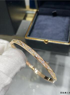 菱形手镯女镀18k玫瑰金绝美菱格型手环可叠戴镀纯银情人节送礼物