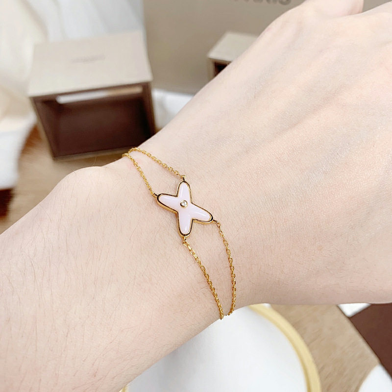 x原创白贝母手链女纯银镀18k玫瑰金饰品双层X型交叉设计轻奢小众,淘宝优惠券,粉丝福利购,淘宝优惠卷