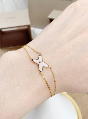 原创白贝母手链女纯银镀18