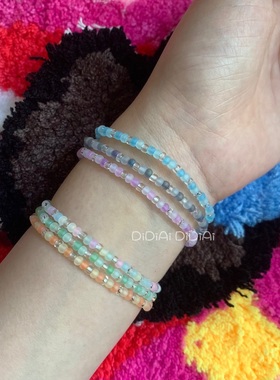 满五送一 原创DIY彩色磨砂透明夏日汽水叠戴串珠细款ins手链