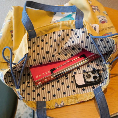 出口日本帆布包女手提袋大容量抽绳束口单肩包通勤学生布袋包 - 图0