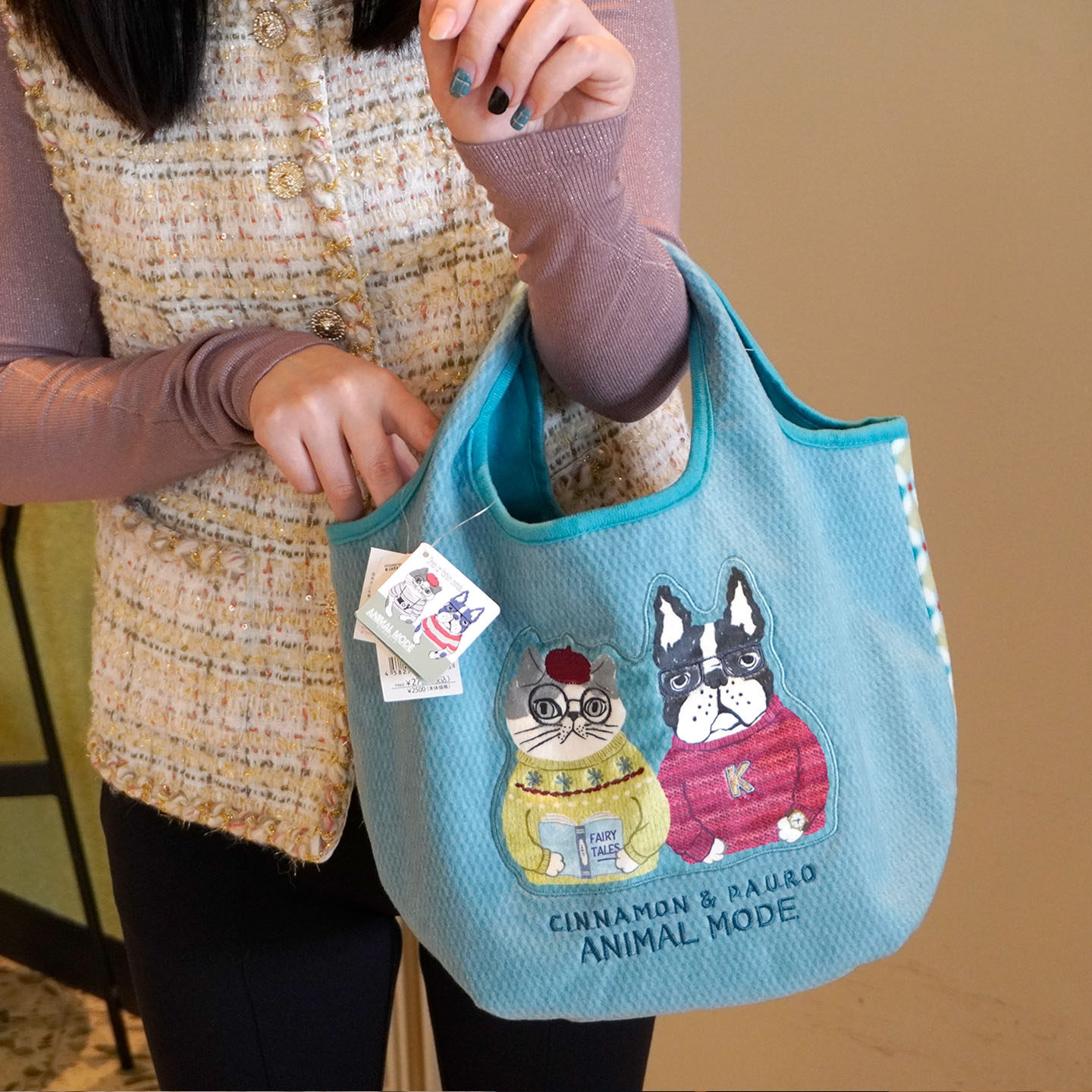 日式磨毛Kusuguru刺绣贴布手提包女购物袋便当包菜篮子大容量,淘宝优惠券,粉丝福利购,淘宝优惠卷