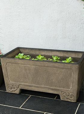 户外阳台养鱼池造景摆件庭院布置室外古法小鱼缸景观院子落地水槽