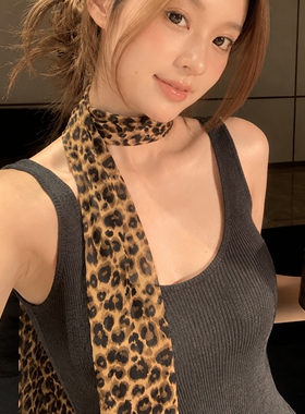 细窄豹纹辣妹风系脖丝巾