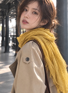 法式复古棉麻围巾女秋冬季