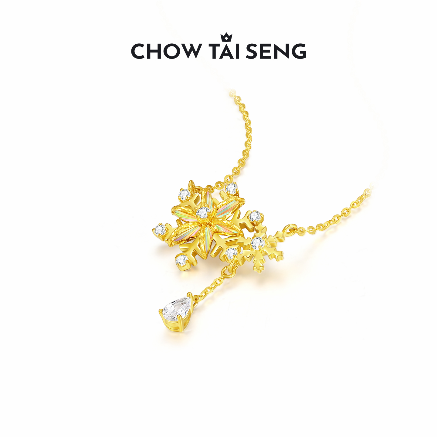 周大生璀璨雪花项链女款S925纯银轻奢高级感锁骨链圣诞礼物送女友