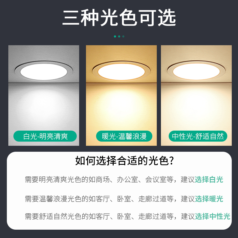 超薄led嵌入式面板灯筒灯圆形白光12W15W天花射灯吊顶格栅洞孔灯 - 图1