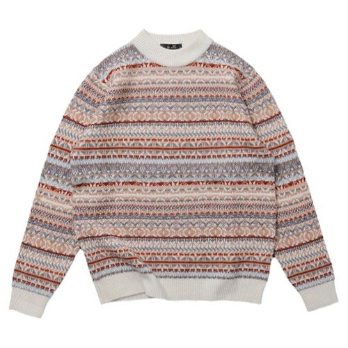 100%纯羊毛衫男加厚冬季保暖毛衣费尔岛提花针织衫美式重磅打底绒 - 图3