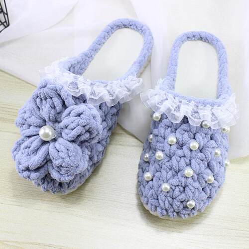 知夏 手工编织diy泡芙花棉拖鞋材料包冰条线钩针粗毛线泡芙拖鞋 - 图2