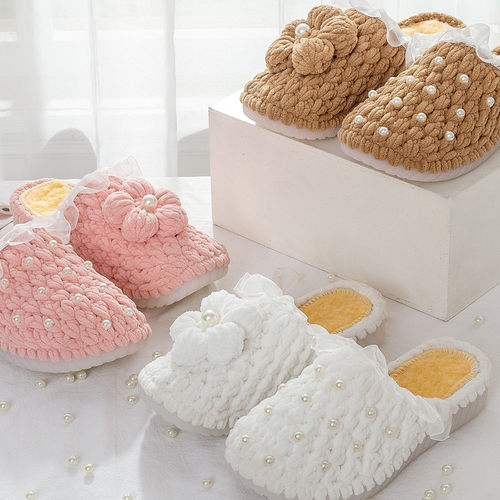 知夏 手工编织diy泡芙花棉拖鞋材料包冰条线钩针粗毛线泡芙拖鞋 - 图1