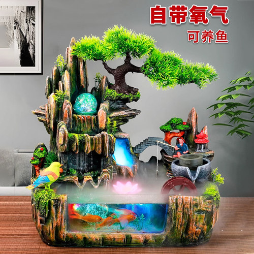 客厅假山流水喷泉鱼缸循环水摆件桌面瀑布生财山水现代风水轮水景 - 图1