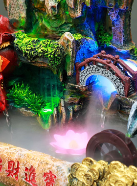 招财猫喷泉礼物鱼缸开业假山流水