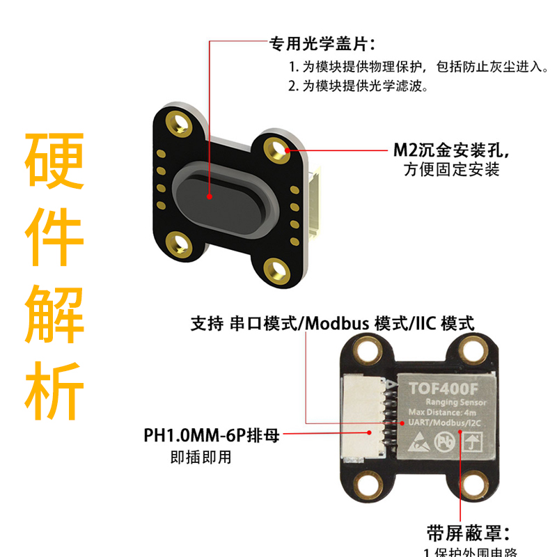 ToF激光测距传感器模块TOF050C/050F/200C/200F/400F串口IIC模块 - 图3