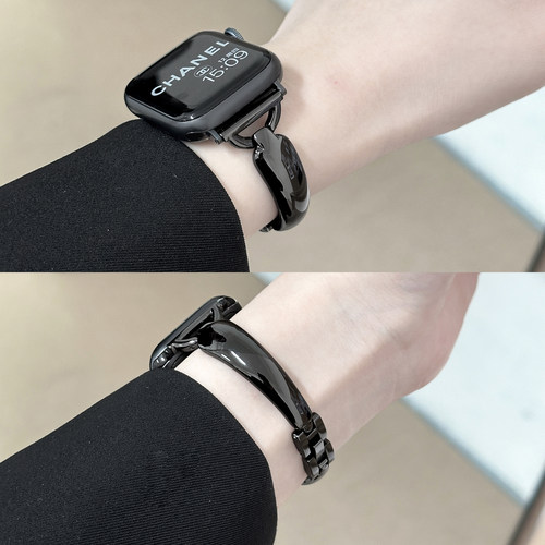 【高级黑】适用iWatchS10黑色金属带系列合集applewatch9/8/7/6/5/SE苹果手表S11经典不锈钢百搭小蛮腰手链女 - 图0