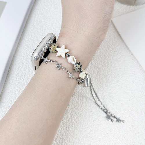 【小行星】适用applewatch彩石S10/9表带iwatchS11星星串珠手链表带苹果手表SE/8/7/6/5创意双链可调节表带女 - 图1