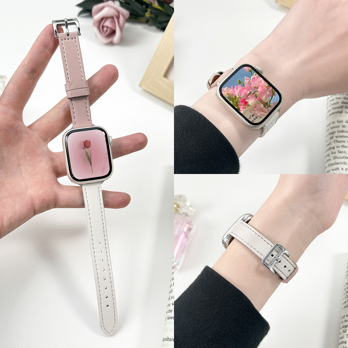 【樱花季】适用applewatch表带樱粉系列合集iwatchs9/8/7/6/5/4/SE2代苹果手表真皮编织硅胶尼龙表带夏日女 - 图2