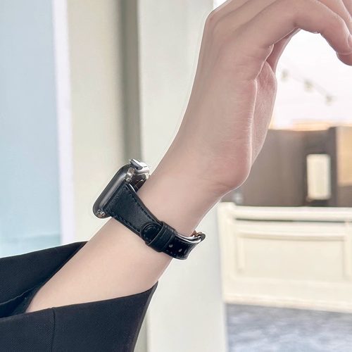 适用applewatchS11/10秋冬新款表带9小蛮腰羊皮高级柔软真皮表带苹果手表表带iwatch8/7/6/5/SE女美拉德简约 - 图2