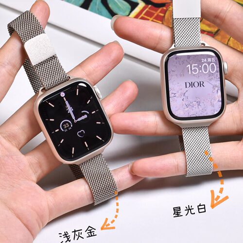 适用于苹果手表applewatchS10/11小蛮腰米兰尼斯细表带iwatch9/8/7/6高级金属不锈钢表带硅胶保护壳套装女 - 图2