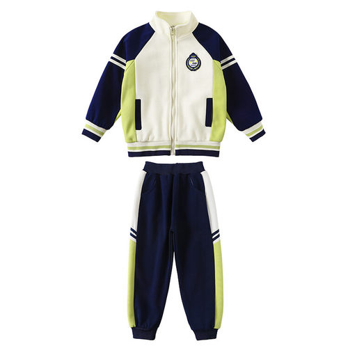 杏色夏季小学生校服班服运动套装幼儿园园服春秋款短袖三件套新款 - 图1