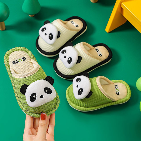 Cartoon children's autumn and winter linen slippers