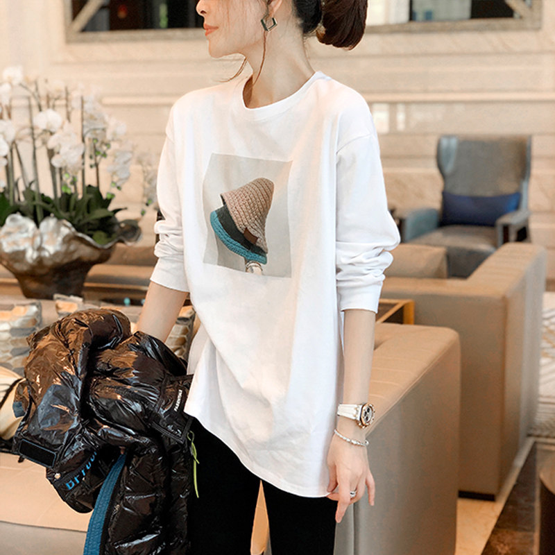 白色t恤印花设计感小众内搭打底衫 秋寸T恤