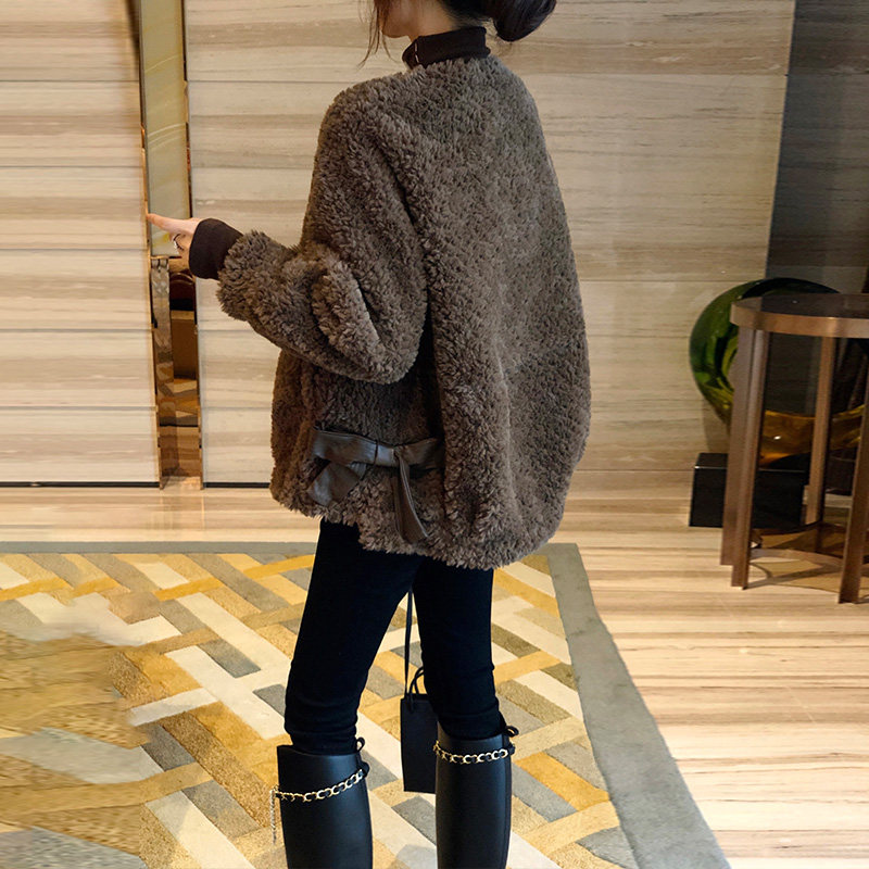 仿羊羔毛绒外套女短小个子宽松上衣 秋寸短外套