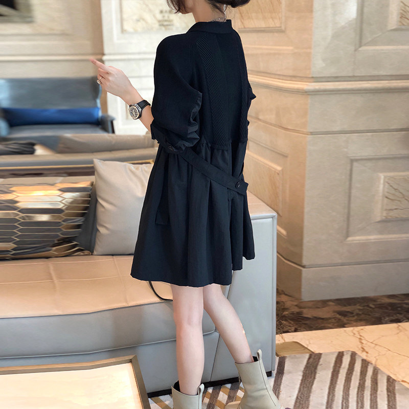 小黑裙收腰v领连衣裙宽松打底裙子 秋寸连衣裙