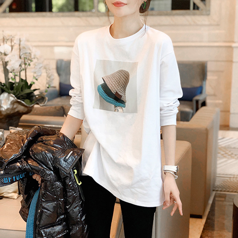 白色t恤印花设计感小众内搭打底衫 秋寸T恤