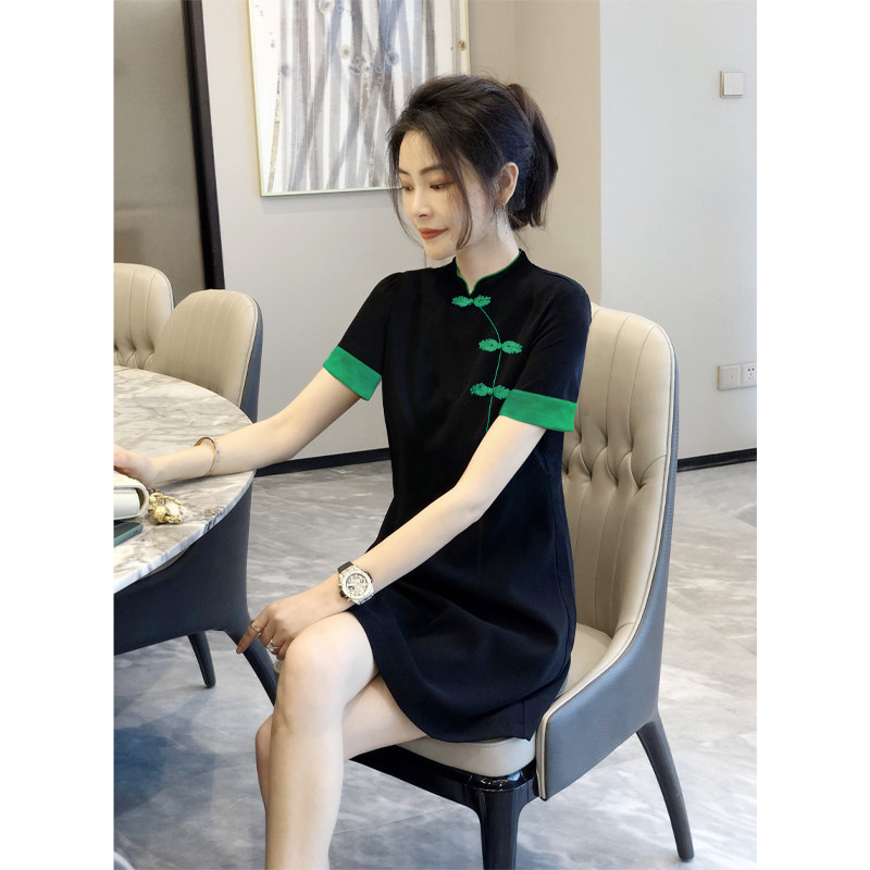 黑色改良旗袍新中式高级感连衣裙 秋寸连衣裙