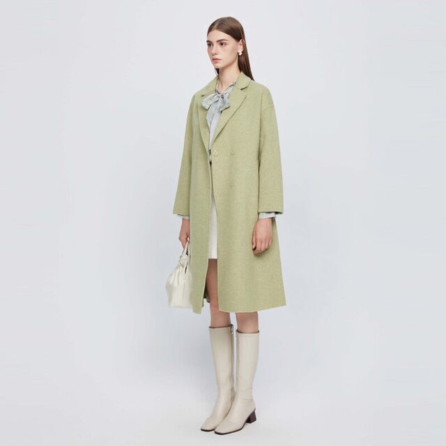 sdeer圣迪奥女装西装领收腰毛呢长款大衣S22482520