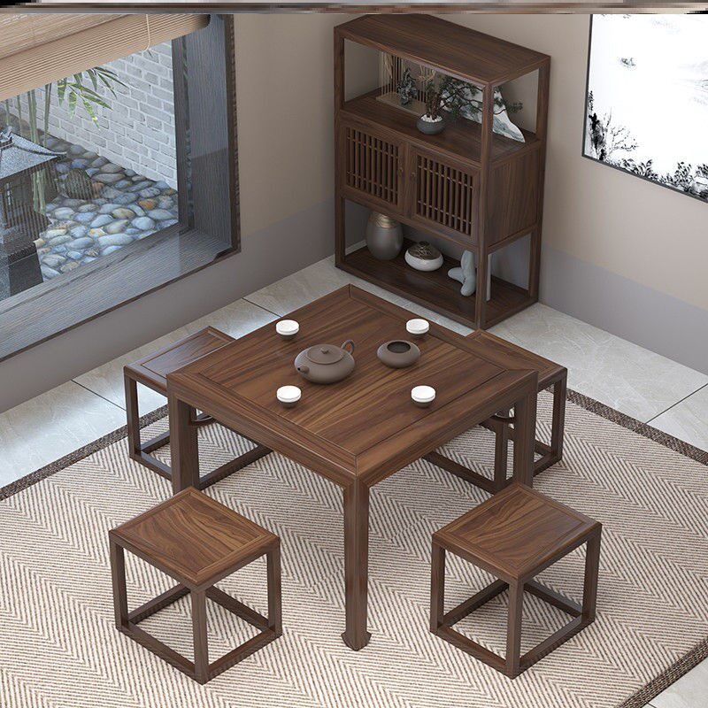 新中式实木方桌餐桌椅组合八仙桌棋牌桌四方茶桌茶台正方形吃饭桌_虎窝淘