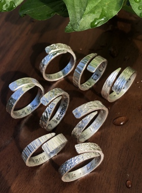 酸橘很甜999纯银情侣对戒定制简约纹理设计交错戒指