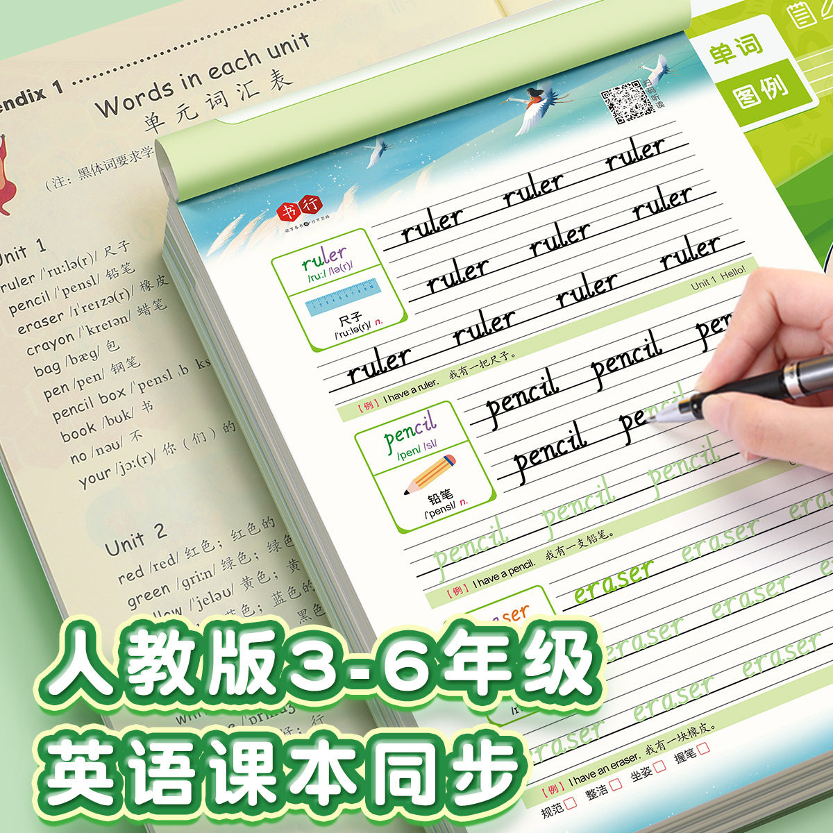 4-6年级每日30词英语减压字帖PEP人教版同步三四五六年级上册下册英文字母单词每日一练小学生专用英语听写默写本描红练字本字贴