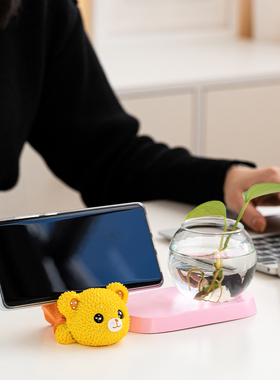 绿萝花瓶小熊办公室摆件客厅玻璃装饰北欧in电视柜家居装饰品轻奢