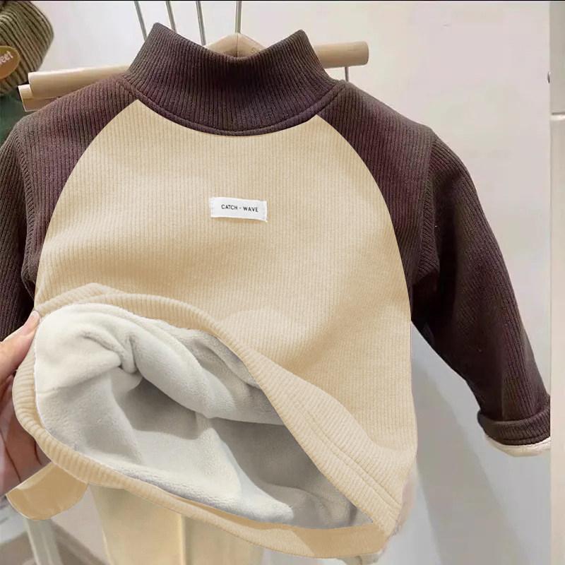 2025秋冬男女童保暖德绒T恤儿童加绒加厚一体绒打底衫半高领上衣,淘宝优惠券,粉丝福利购,淘宝优惠卷