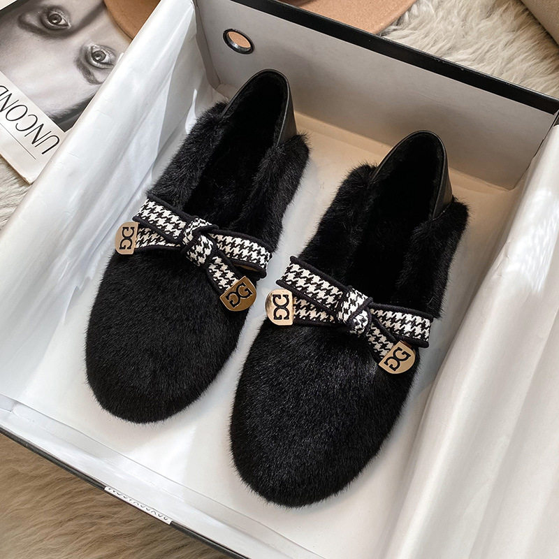 PM-5毛毛鞋女秋冬加绒休闲单鞋一脚蹬羊羔毛豆豆鞋大码女鞋41一43,淘宝优惠券,粉丝福利购,淘宝优惠卷