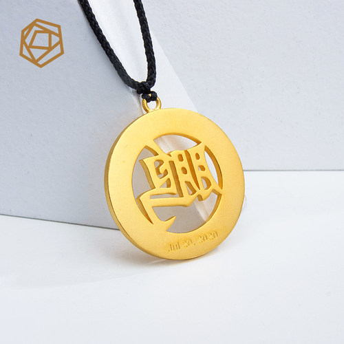 黄金项链实心圆形字牌定制名字实心挂坠吊坠男士足金999正品 - 图2