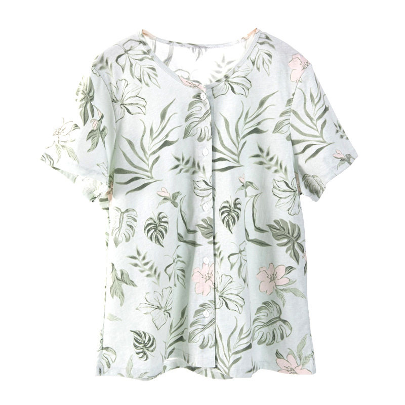 中老年人妈妈短袖睡衣女免穿文胸带胸垫防凸点纯棉开衫可外穿上衣,淘宝优惠券,粉丝福利购,淘宝优惠卷