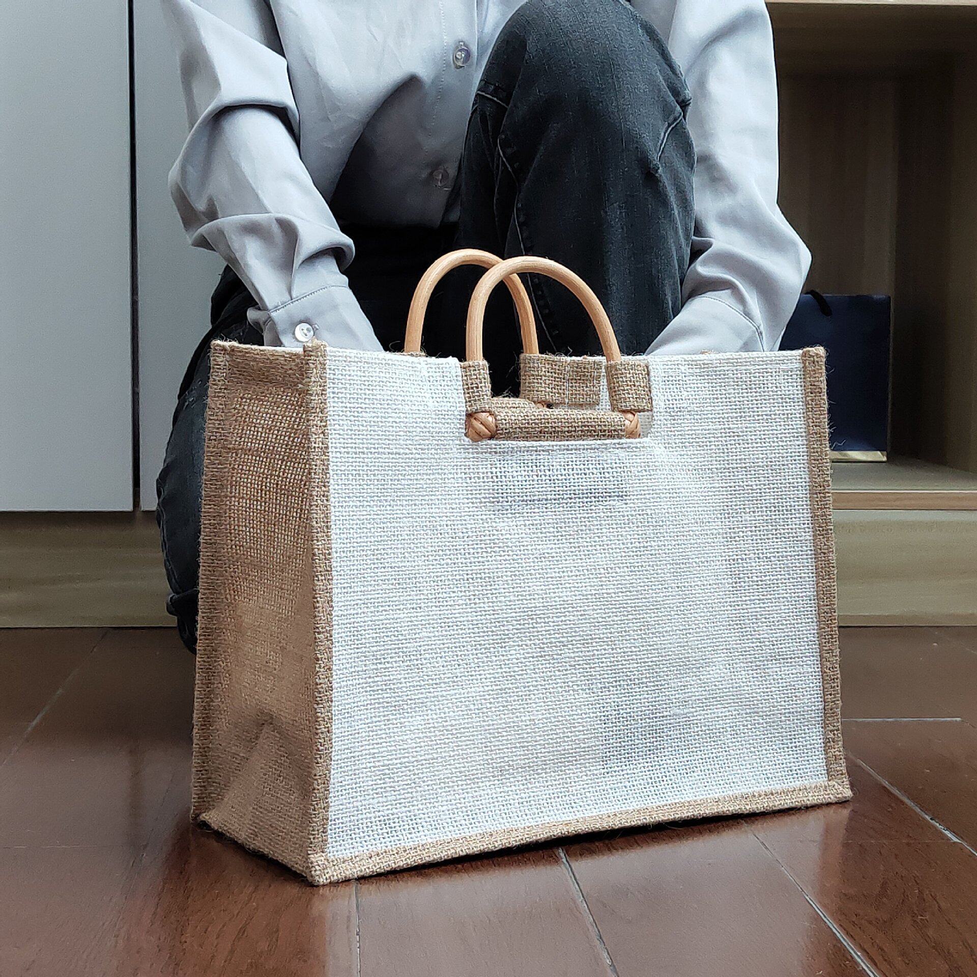 现货麻布手提袋涂鸦手绘包棉麻布袋覆膜黄麻包帆布礼品袋