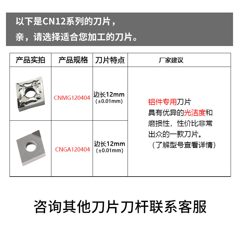 数控铝用刀片CNMG120404-HAH01车床外圆内孔车刀片菱形合金刀粒CN - 图2