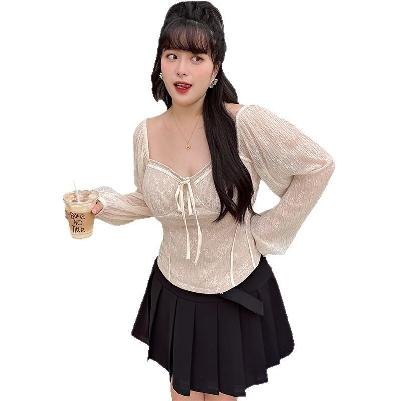 56038网纱拼接方领T恤女春季法式短款内搭辣妹紧身带胸垫大码上衣,淘宝优惠券,粉丝福利购,淘宝优惠卷